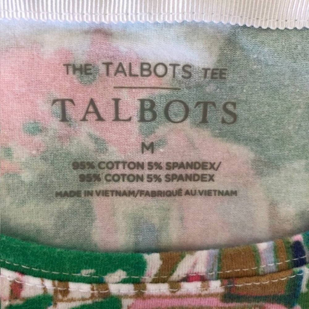 TALBOTS Scenic Mediterranean Tee Short Sleeve Crewneck Blue Pink - Picture 13 of 16
